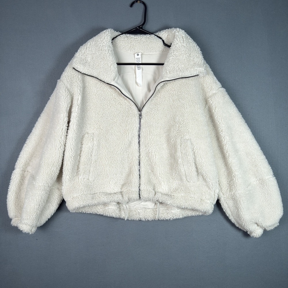 Lululemon Women’s Heavy Fleece Zip-Up Teddy Outdoor Jacket White Opal Sz 8